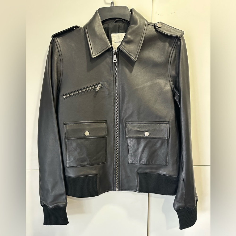 Avec Les Filles Leather Bomber Jacket size S NWT